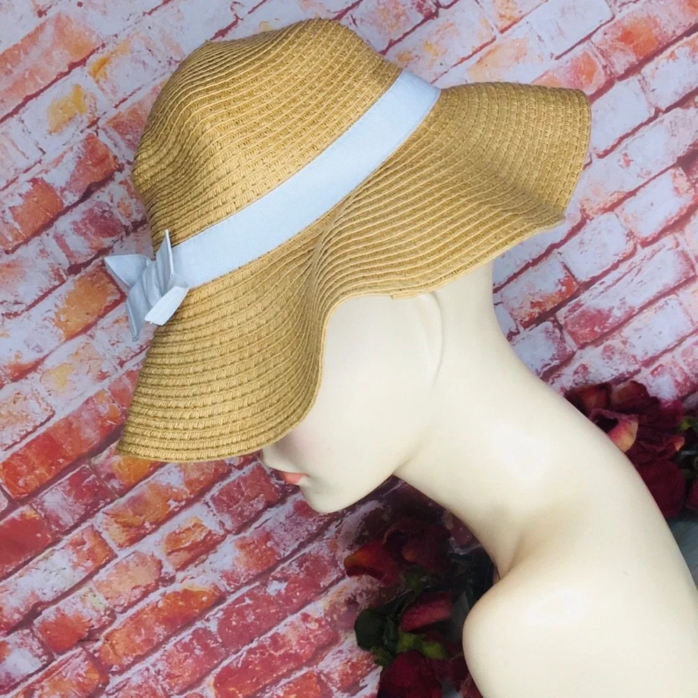 Old Navy Tan Straw Floppy Baby Sunhat with Bow